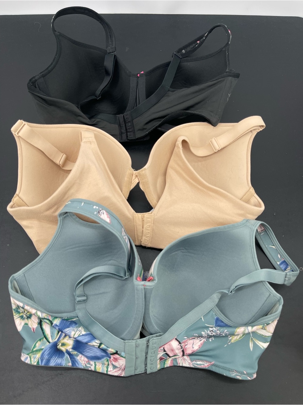 Cacique 3-Pack Full Coverage Bras — Black, Nude, Teal Floral - Picture 2 of 5